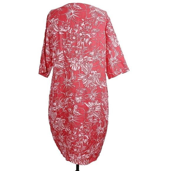 Woolovers Linen‎ Pocket Tunic Dress 6 Coral Pink 100% Linen Floral Hawaiian - Picture 3 of 10